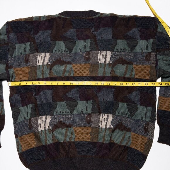 Vintage Grandpa Sweater Adult Large b.g.day Merino Wool Knit Pullover Patchwork - Picture 11 of 12